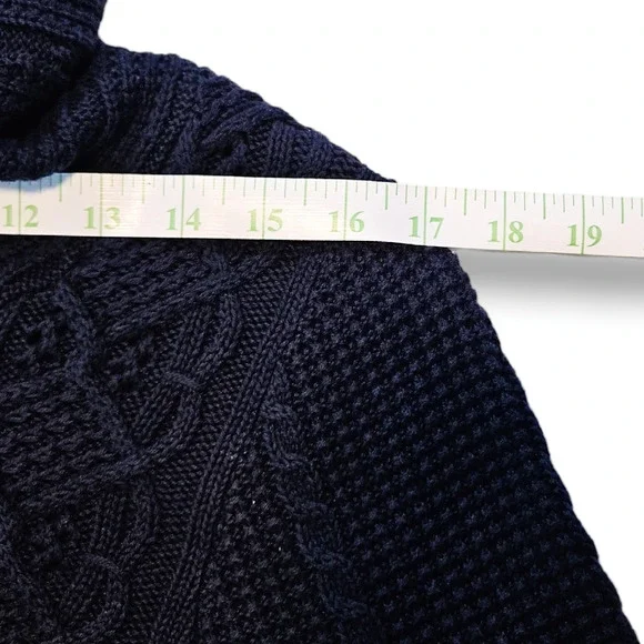 EUC Jeanne Pierre Cable Knit Cowl Neck Cotton Sweater Sz. M Dark Blue - Picture 6 of 9